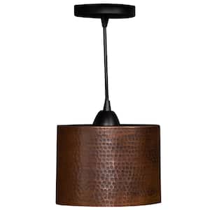 1-Light Hammered Copper Ceiling Mount Cylinder Pendant in Oil Rubbed Bronze