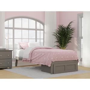 Colorado Grey Twin Extra Long Solid Wood Storage Platform Bed with Foot Drawer and USB Turbo Charger