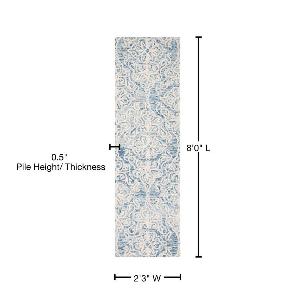 Handmade Tufted Blue/Ivory Floral Wool Area Rug