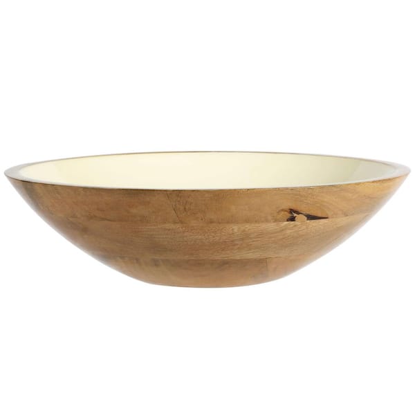 12 Inch 80 fl. oz. Brown Enameled Mango Wood Serving Bowl