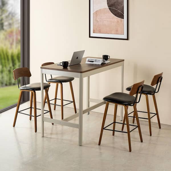 Glitzhome 27 in. Seat Height Modern Black Leatherette Bar Stool with Walnut Bentwood Frame and Backrest (Set of 4）