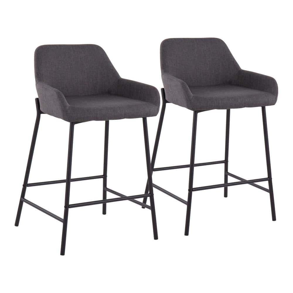 Daniella Charcoal Fabric and Black Metal Counter Stools (Set of 2)