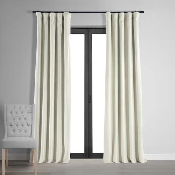 Exclusive Fabrics & Furnishings Signature Off White Velvet Blackout Curtain - 50 in. W x 120 in. L Rod Pocket with Back Tab Single Panel