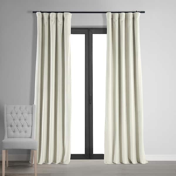 Exclusive Fabrics & Furnishings Porcelain White Velvet Rod Pocket Blackout Curtain - 50 in. W x 120 in. L (1 Panel)