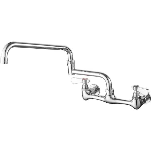 2-Handle Commercial Sink Faucet with 18" Swivel Spout 8" Center Wall Mount Kitchen Faucet in Polished Chrome