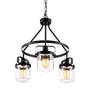 3-Light Matte Black Pendant with Clear Glass Shades