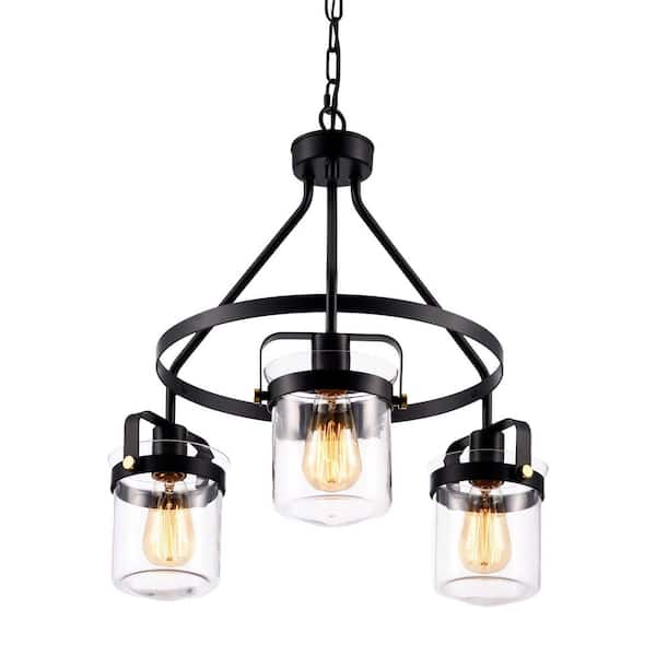 Merra 3-Light Matte Black Pendant with Clear Glass Shades
