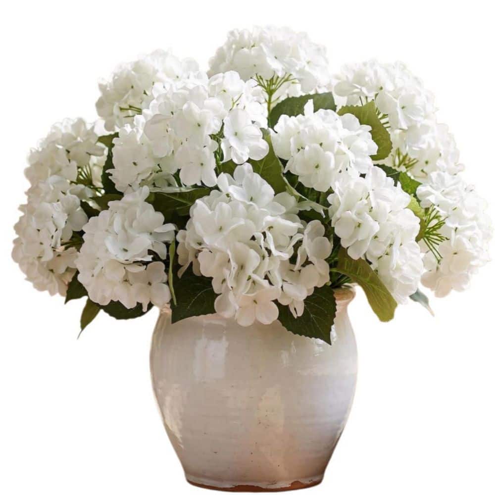 4-Piece 15.7 in. White Indoor/Outdoor Artificial Hydrangea Flower