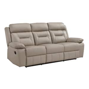 Emillia 87 in. W Pillow Top Arm Leather Rectangle Manual Double Reclining Sofa in. Latte