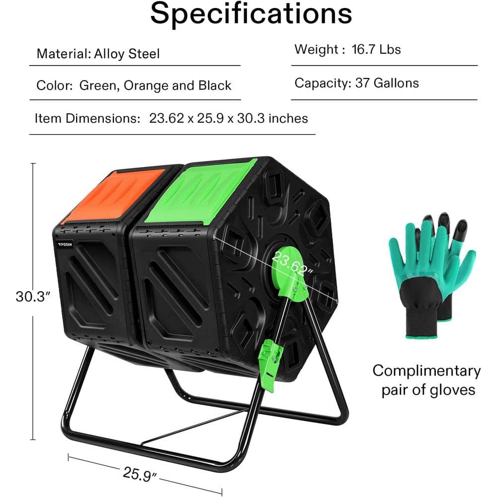 Dual Chamber Black and Green Heavy-Duty Compost Tumbler
