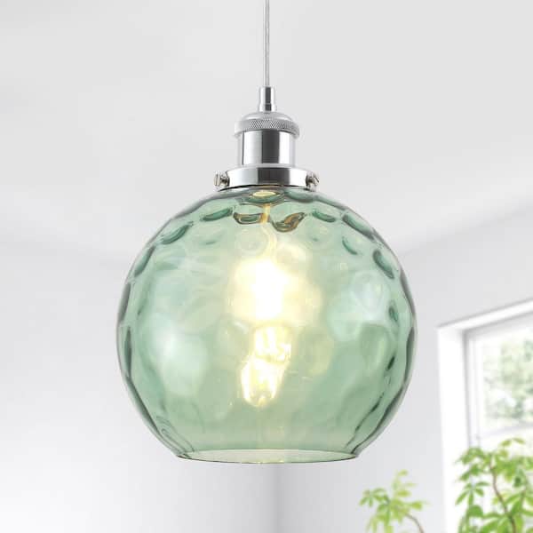 ADSENSTY 60-Watt 1-Light Chrome and Light Green Simple Pendant Light with Glass Shade