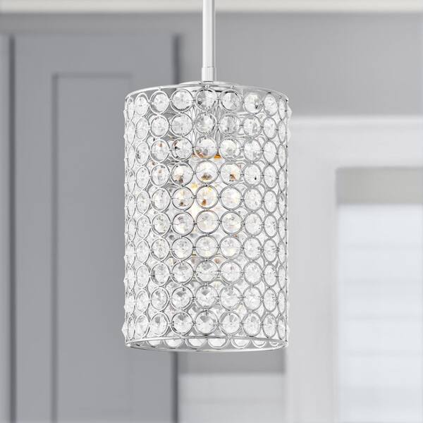 Giggi Clear Acrylic Diamante Crystal Pendant Cylinder Ceiling Light Shade - Chrome Fittings - 30cm
