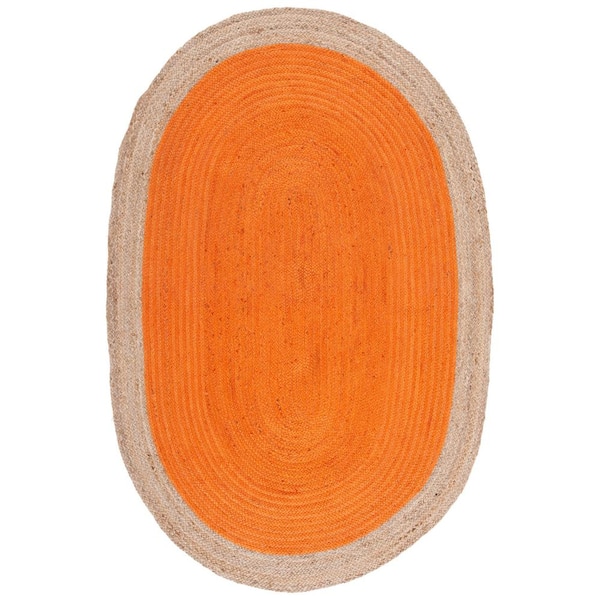 Natural Fiber Orange/Beige Doormat 3 ft. x 4 ft. Woven Ascending Oval Area Rug