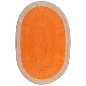 Natural Fiber Orange/Beige 6 ft. x 9 ft. Woven Ascending Oval Area Rug
