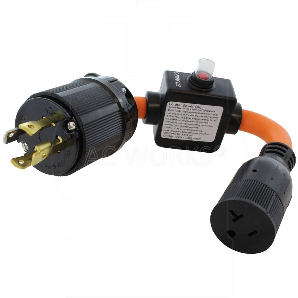 30A 4-Prong L14-30P Locking Plug to Household Outlet with Inline 20A Breaker 1 ft. 10/3 STW Indoor/Outdoor Cord inOrange price history on PriceWatchPro