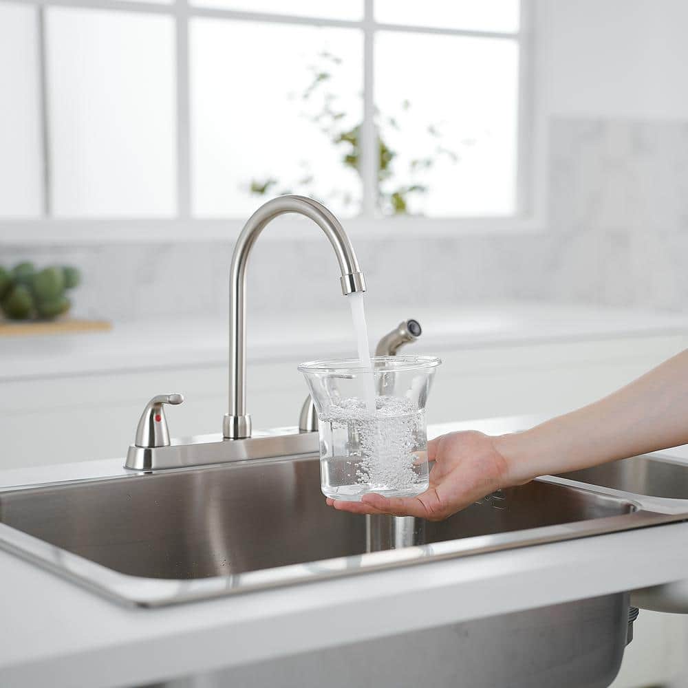Brushed Nickel Double Handle Kitchen Faucet with Side Sprayer