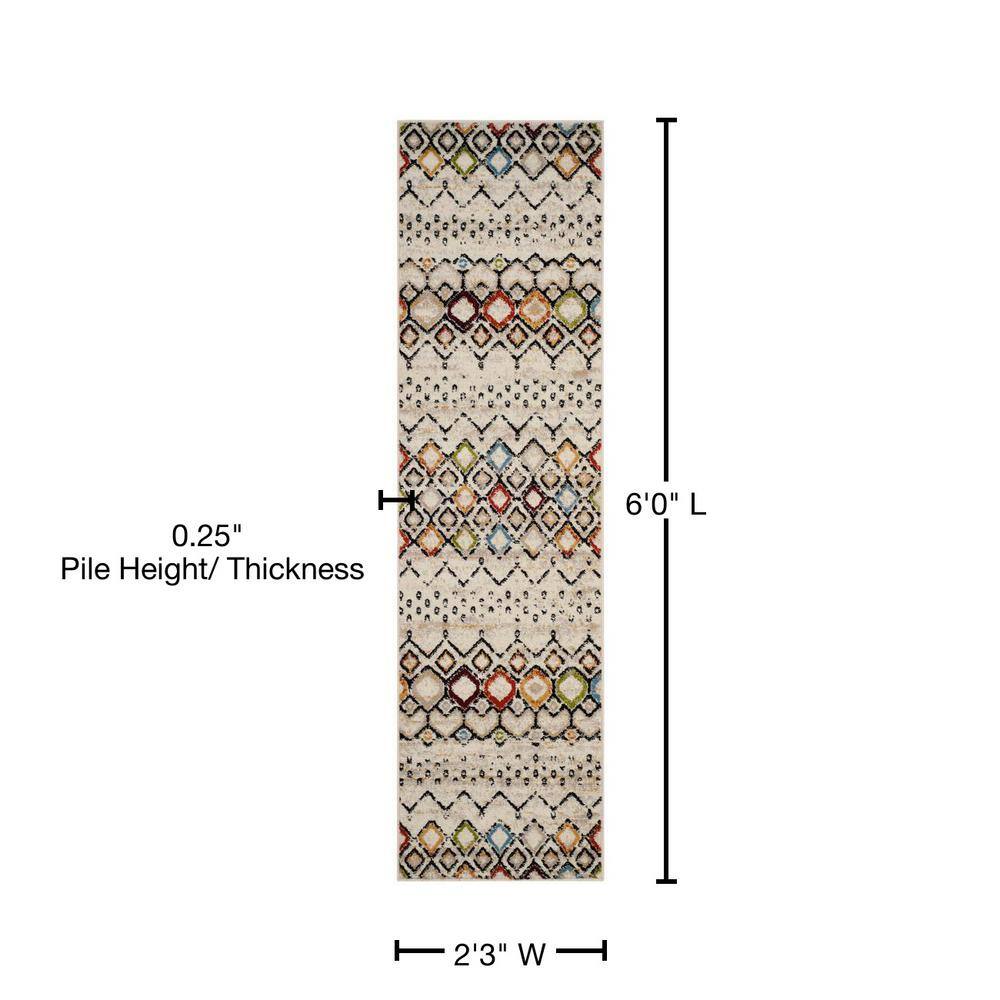 Ivory and Multi Geometric Synthetic Area Rug, 2'3" x 6'0"