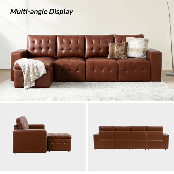 Jayden Creation Nuria 87 in. Wide Brown Leather Sofa with Removable Back Cushions