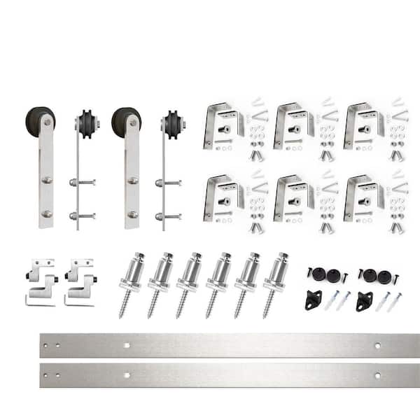 HOMACER 7.5 ft./90 in. Brushed Nickel Double Track Bypass U-Shape Sliding Barn Door Hardware Kit - Straight Design Roller