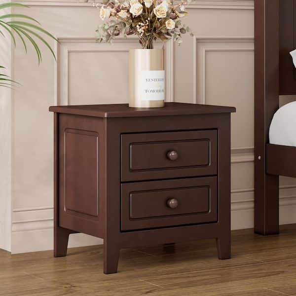 Daley Walnut Solid Wood 2-Drawer 15.6 in. W Mid Century Retro with Classic Design Nightstand