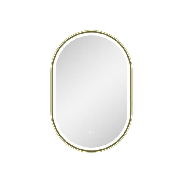 Vanity Mirror 24 in. W x 36 in. H Oval Aluminum Framed Anti-Fog Dimmable LED Backlit Wall Bathroom Vanity Mirror in Gold