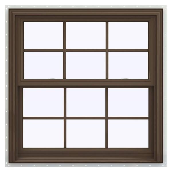 JELD-WEN 35.5 in. x 40.5 in. V-2500 Series Brown Painted Vinyl Double Hung Window with Colonial Grids/Grilles