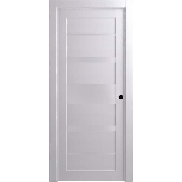 Belldinni 18 in. x 80 in. Kina Bianco Noble Left-Hand Solid Core Composite 5-Lite Frosted Glass Single Prehung Interior Door