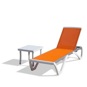 2-Piece Orange Aluminum Adjustable Outdoor Chaise Lounge with Side Table