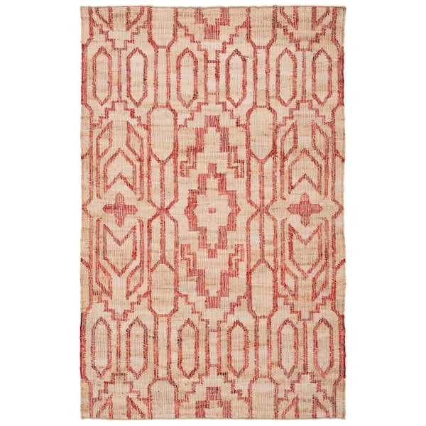 SAFAVIEH Natural Fiber Beige/Red 5 ft. x 8 ft. Modern Geometric Area Rug