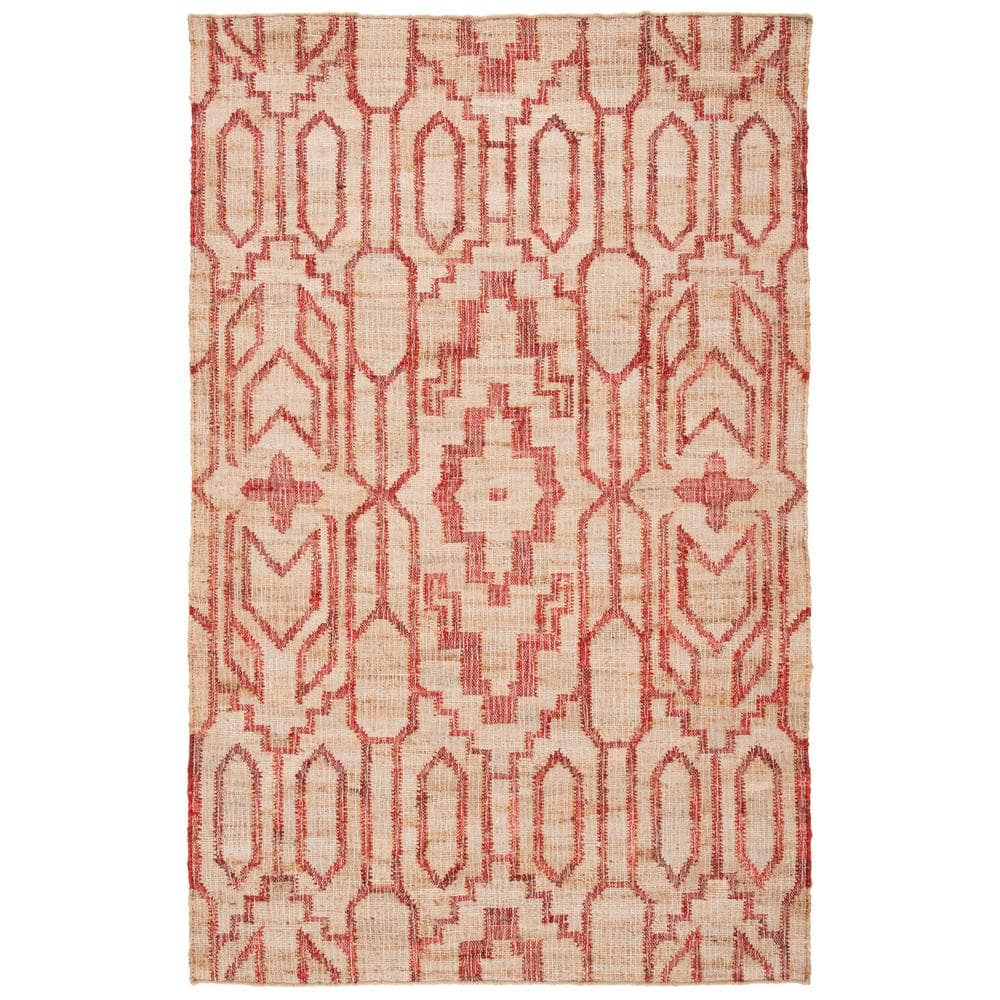 SAFAVIEH Natural Fiber 4 ft. x 6 ft. Natural/Red Geometric Area Rug ...
