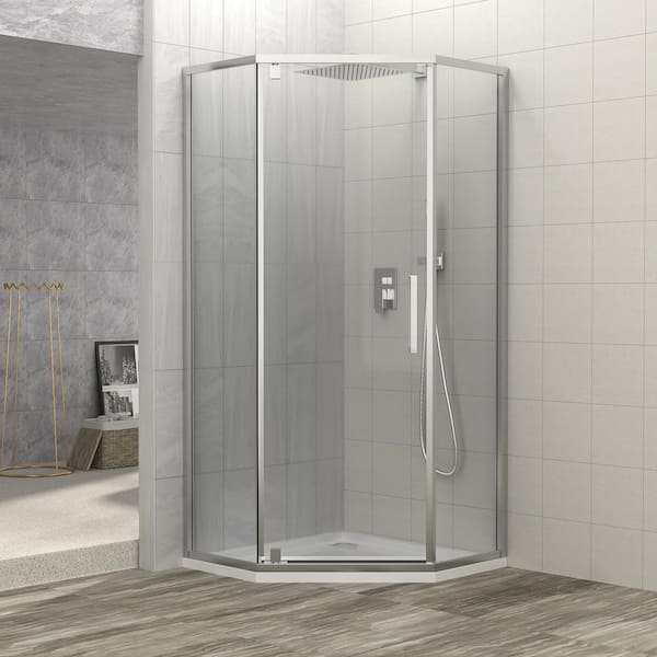 34 in. W x 72 in. H Neo Angle Pivot Framed Corner Shower Enclosure in Chrome Finish
