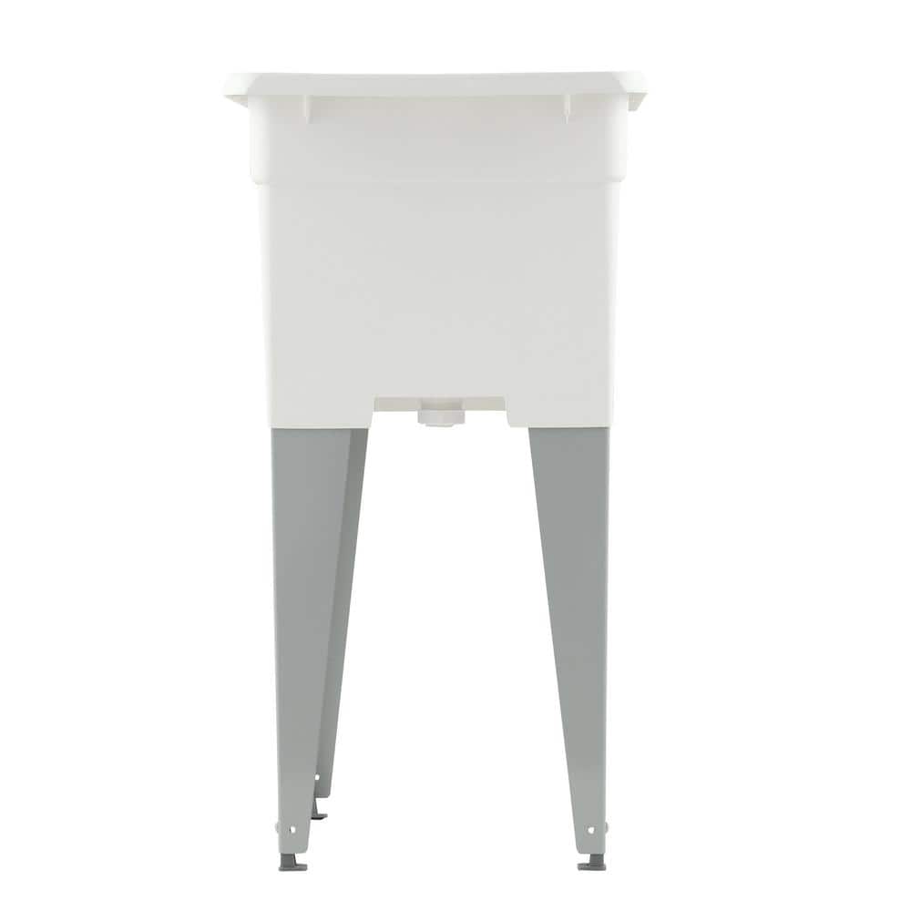 White Polypropylene Freestanding Laundry Sink with Steel Legs