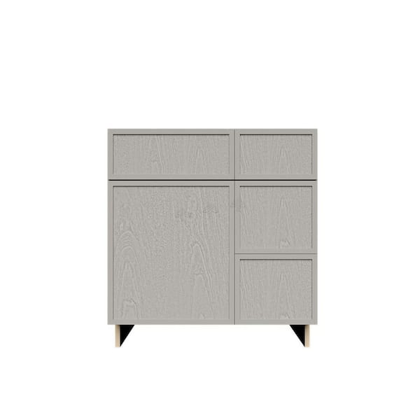 Slim Shaker 30 in. Sink Base Bath Vanity Cabinet without Top with 2 Right Drawers in Gray Assembled