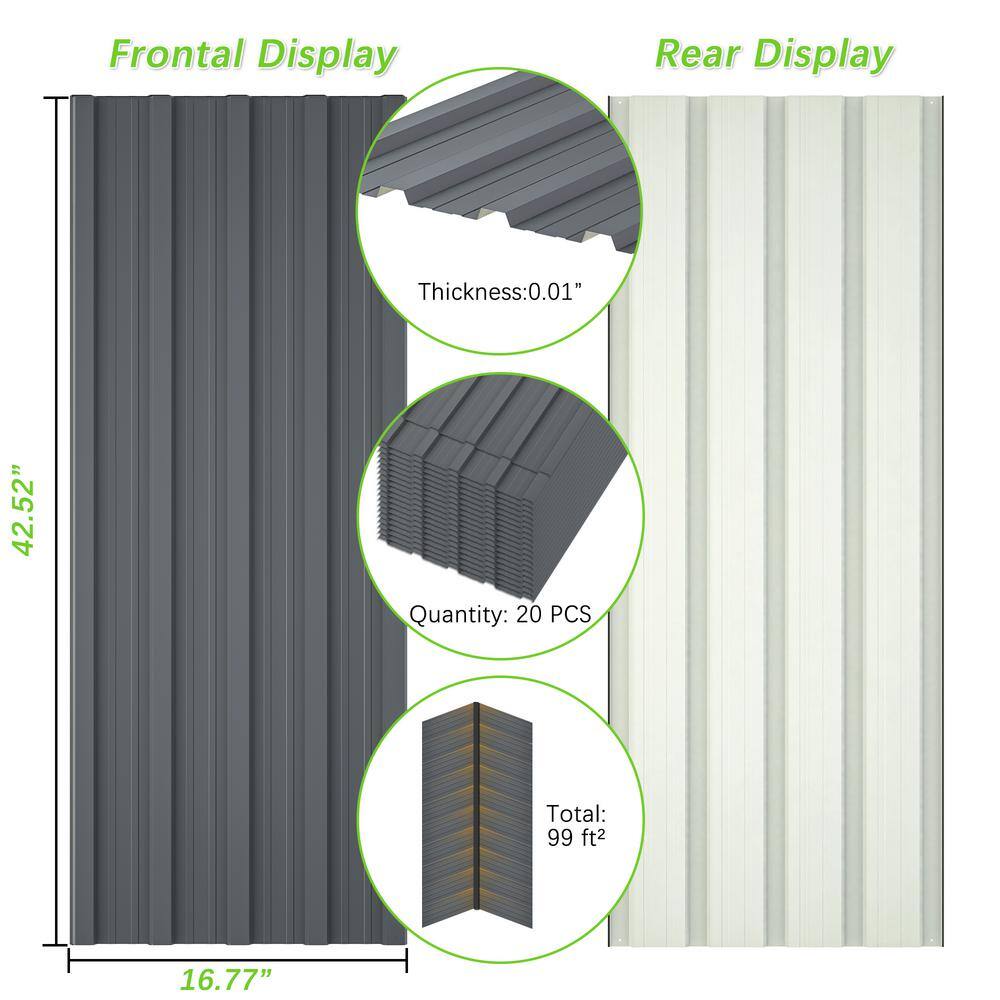 16.77 in. x 42.52 in. Gray Galvanized Metal Corrugated Roof Panels