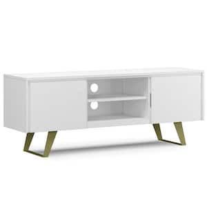 Lowry Solid Acacia Wood 63 in. Wide Industrial TV Media Stand in White Fits TVs up to 70 in.