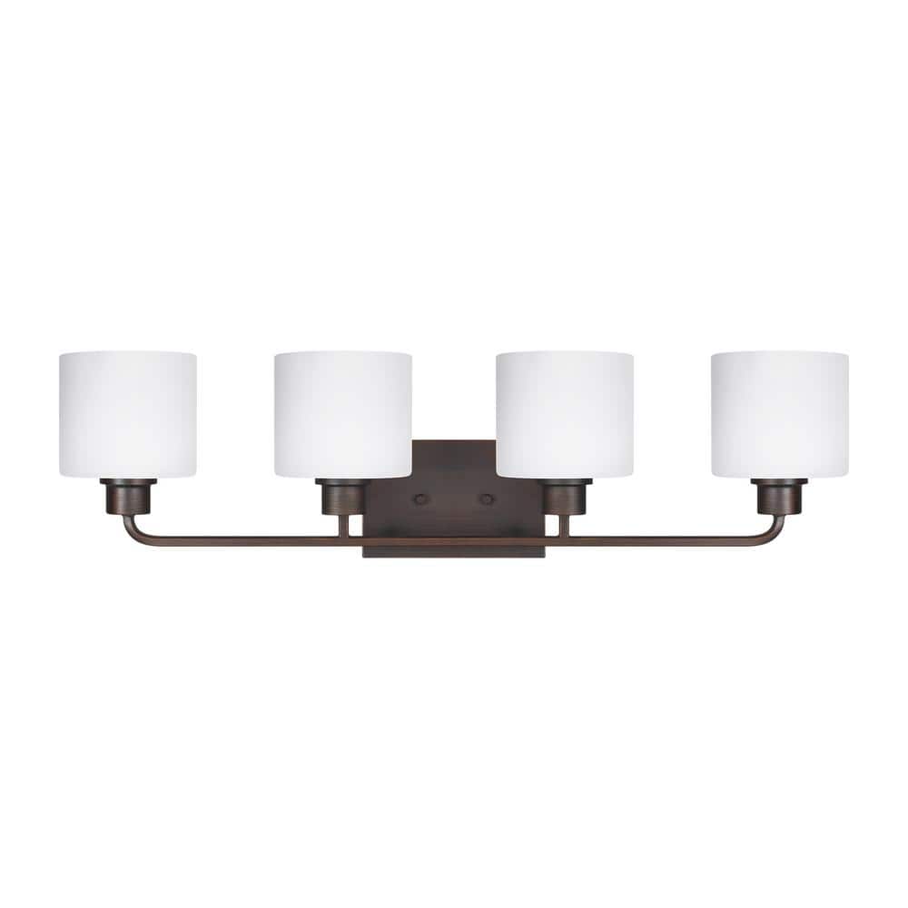 Canfield 31 in. 4-Light Burnt Sienna Minimalist Modern Wall Bathroom Vanity Light with Etched White Glass Shades price history on PriceWatchPro