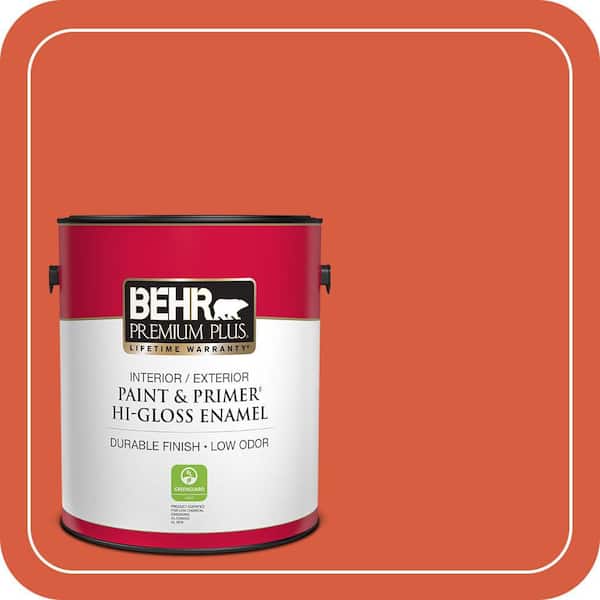 BEHR PREMIUM PLUS 1 gal. #200B-7 Fireglow Hi-Gloss Enamel Interior/Exterior Paint & Primer