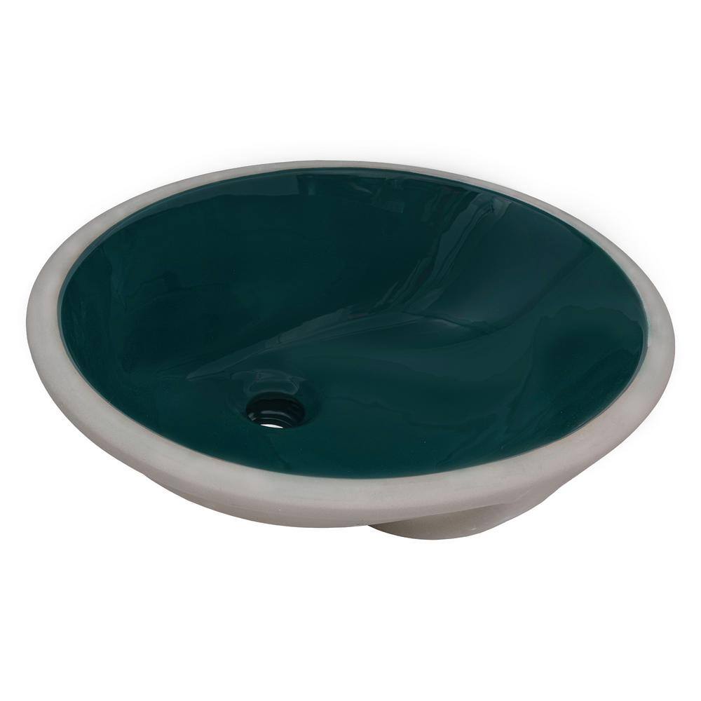 Emerald Green Oval Porcelain Undermount Bathroom Sink with Overflow