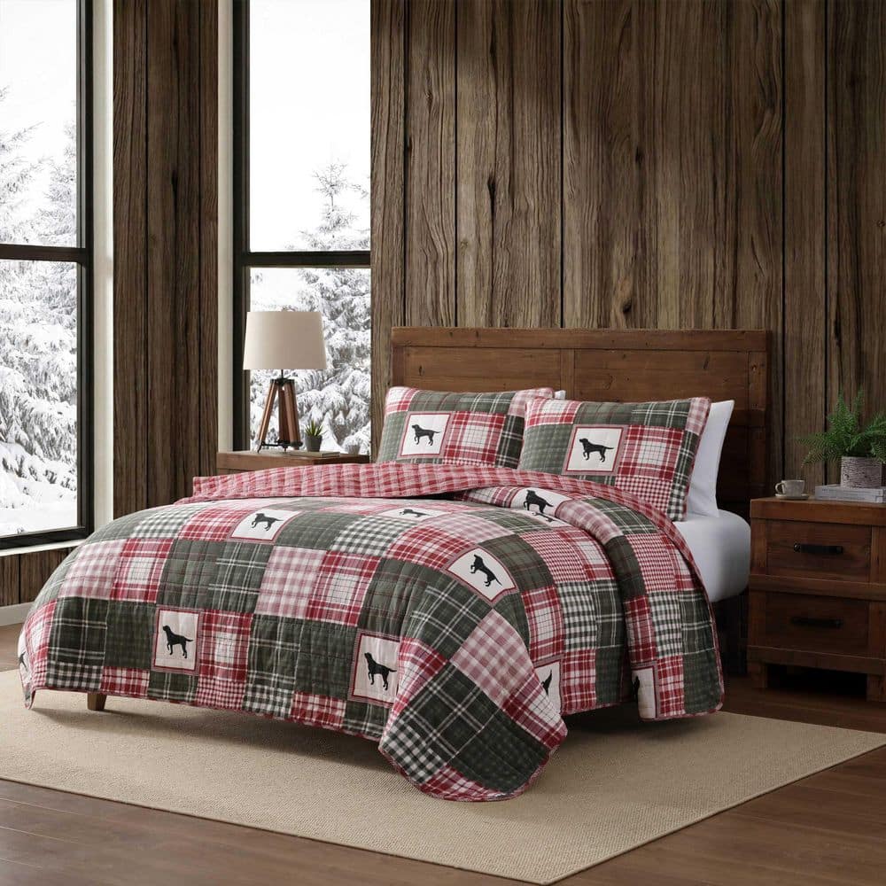 Buddy Patchwork Reversible 2-Piece Ivory/Red/Green Cotton Twin Quilt Set