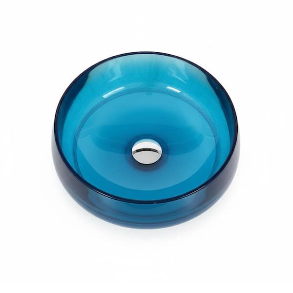 18 in. x 18 in. Round Vessel Sink Included Pop-up Drain, Modern Lagoon Blue Resin Above Counter Sink for Bathrooms