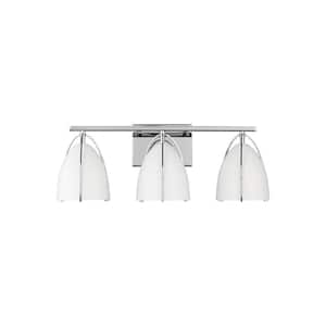 Norman 24.25 in. H 3-Light Chrome Vanity Light with Matte White Steel Shades