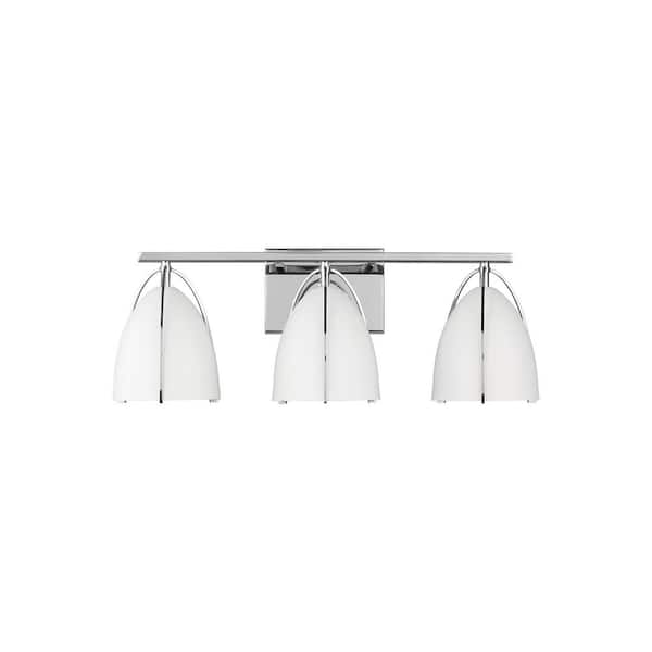 Generation Lighting Norman 24.25 in. H 3-Light Chrome Vanity Light with Matte White Steel Shades