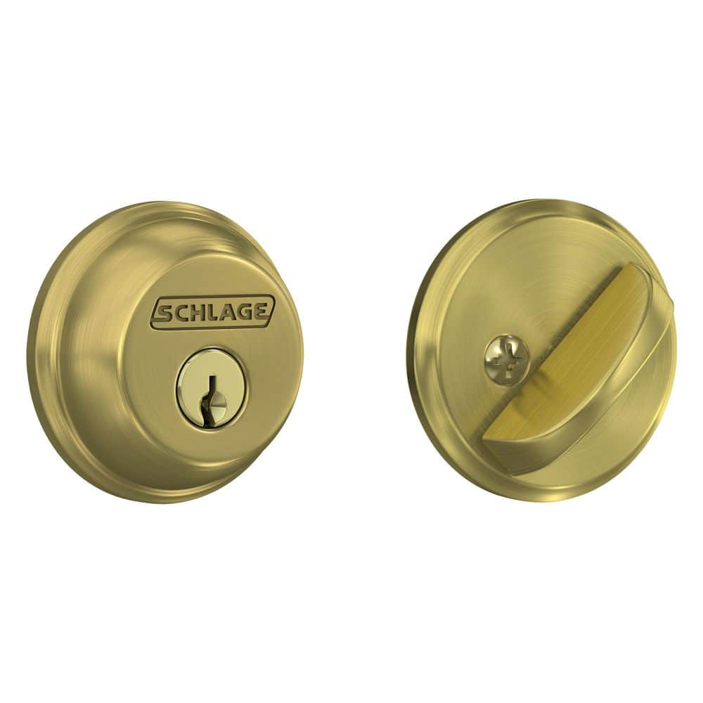 Schlage Satin Brass Single Cylinder Deadbolt B60 N G 608 - The Home Depot