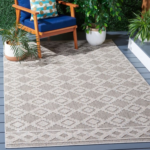 Global Gray/Ivory 8 ft. x 10 ft. Diamond Ornate Border Indoor/Outdoor Area Rug