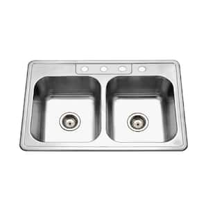 Glowtone Series Drop-In Stainless Steel 33 in. 4-Hole Double Bowl Kitchen Sink