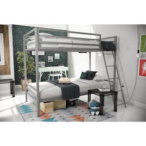 Maxwell Twin-Over-Twin Metal Gray Bunk Bed with Ladder and Guardrails