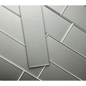 Transitional Design Style Matte Gray Subway 3 in. x 12 in. Glass Decorative Wall Tile (1 sq. ft./Case)