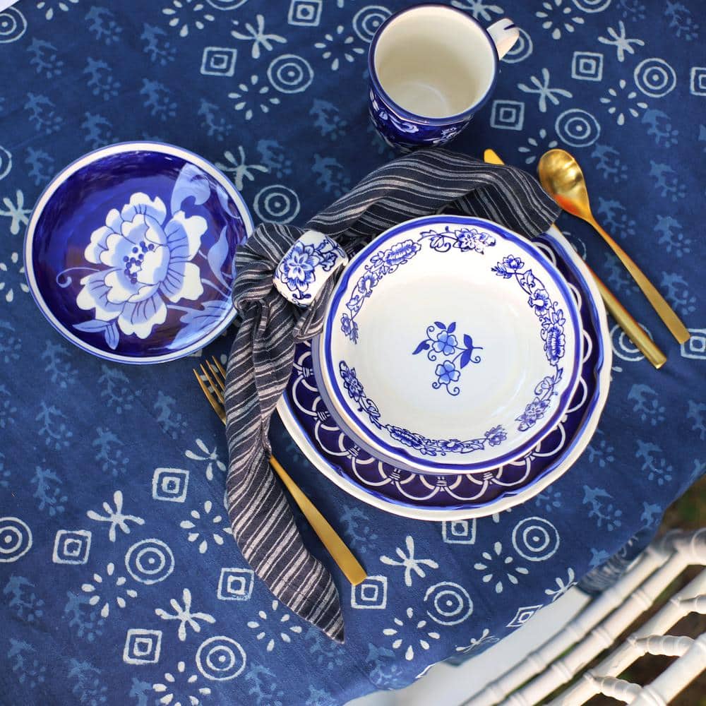 Blue and White Hand-Painted Ceramic Appetizer Plates Set