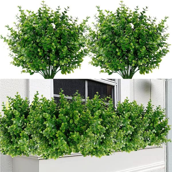 Unbranded 14 in. Green Artificial Flowers, 12 Bundles UV Resistant Boxwood Shrubs Artificial Eucalyptus Fake Plants Faux