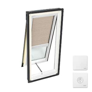 21 in. x 45-3/4 in. Venting Deck Mount Skylight with Laminated Low-E3 Glass and Beige Solar Powered Room Darkening Blind